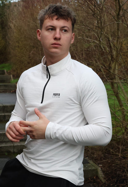 Premium White Long Sleeve Quarter Zip Top