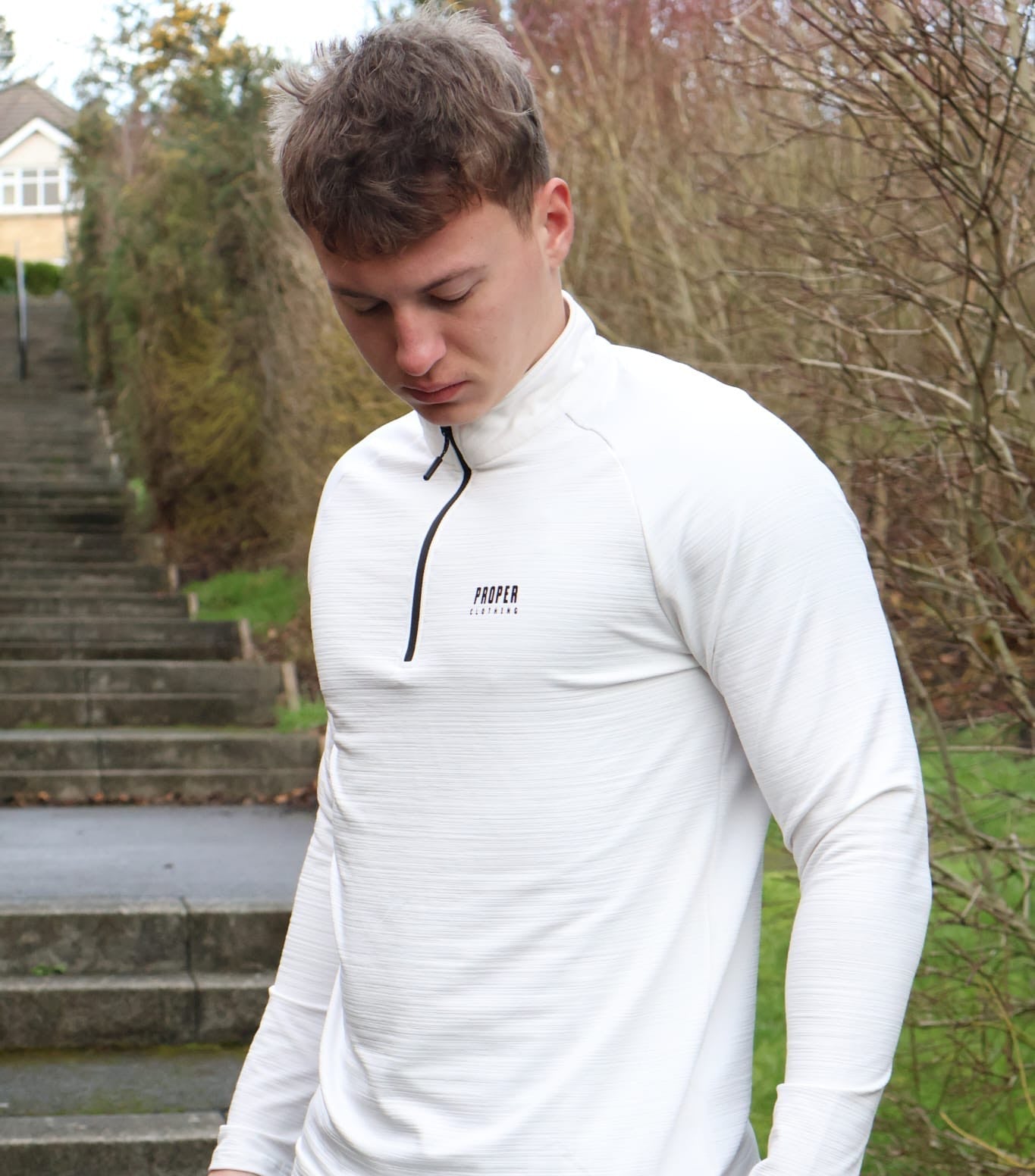 Premium White Long Sleeve Quarter Zip Top