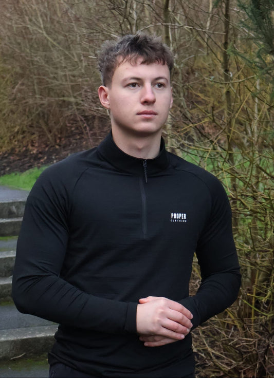 Premium Black Long Sleeve Quarter Zip Top