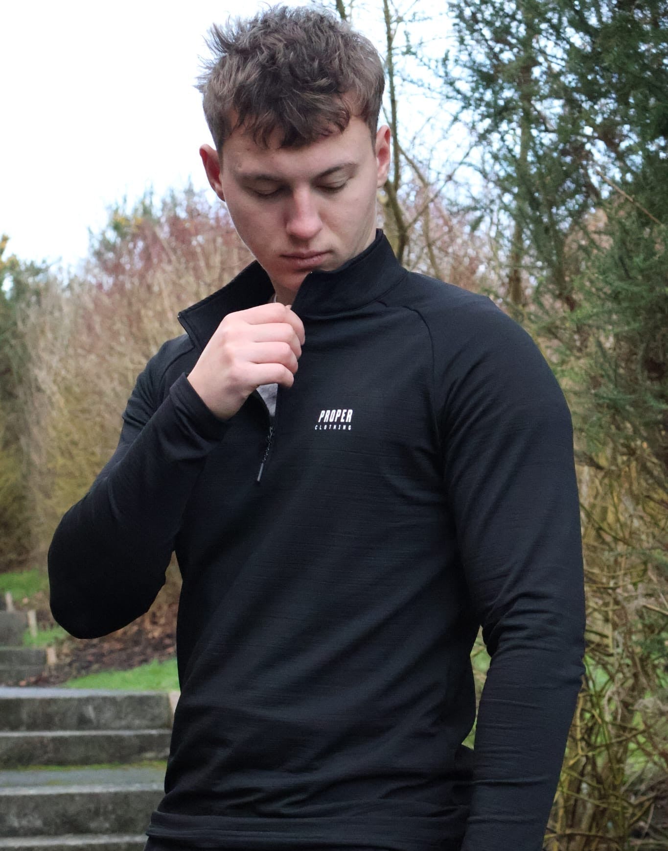 Premium Black Long Sleeve Quarter Zip Top