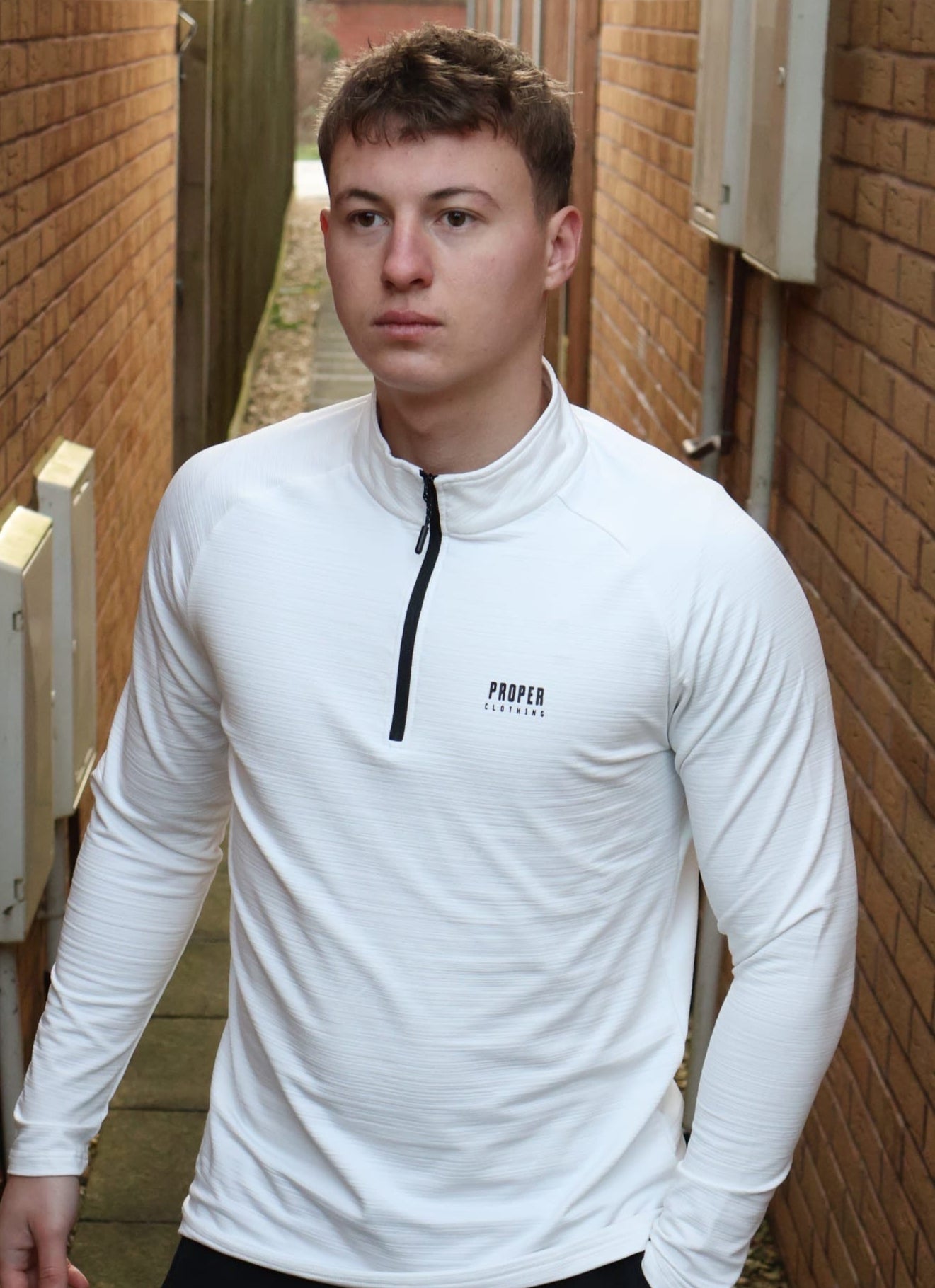 Premium White Long Sleeve Quarter Zip Top