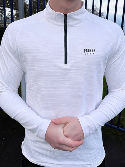 Premium White Long Sleeve Quarter Zip Top