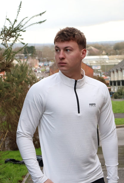 Premium White Long Sleeve Quarter Zip Top