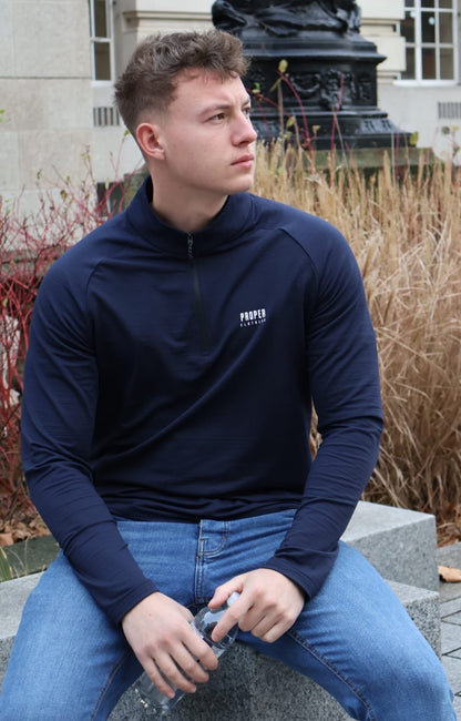 Premium Navy Long Sleeve Quarter Zip Top