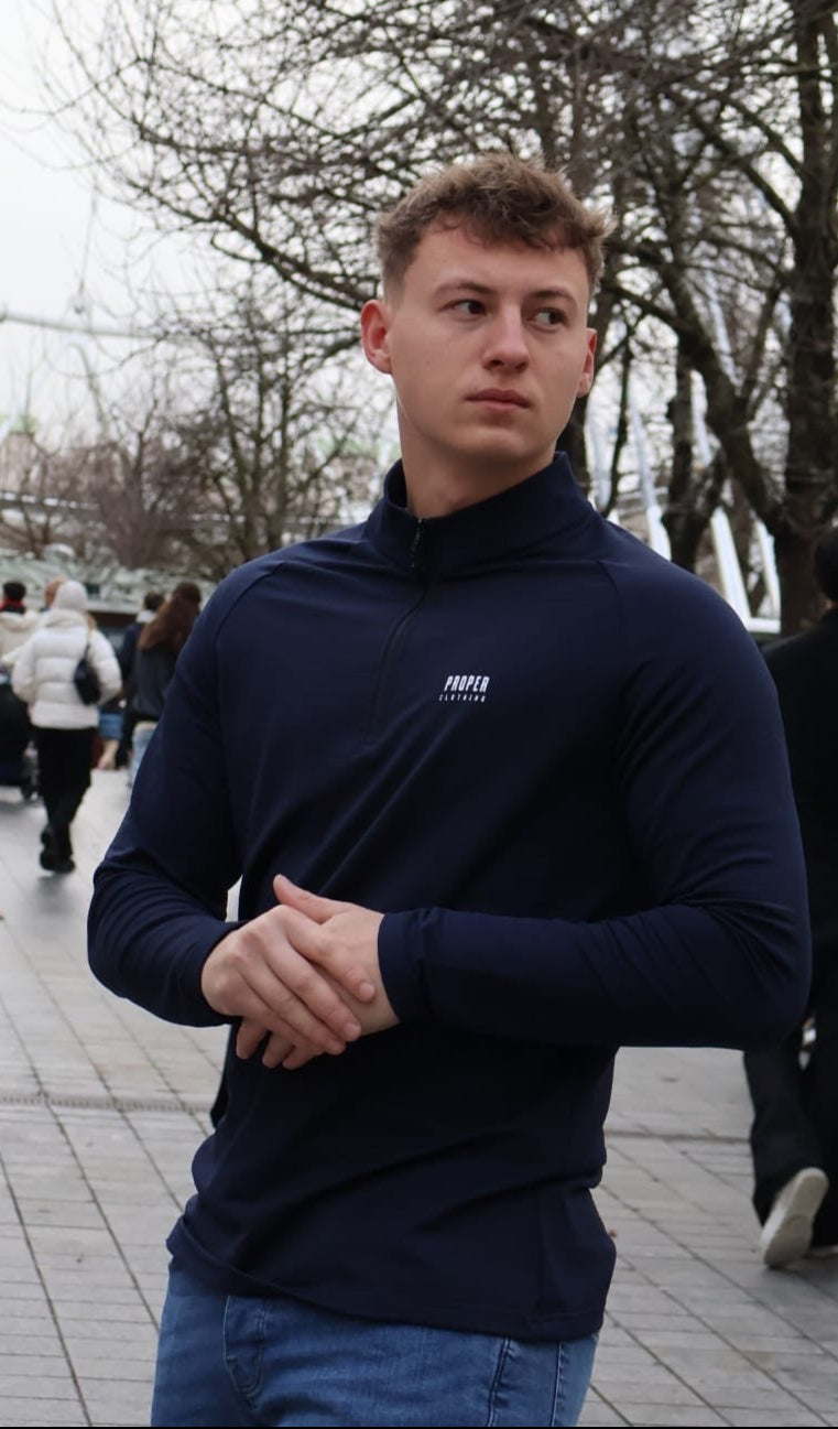 Premium Navy Long Sleeve Quarter Zip Top