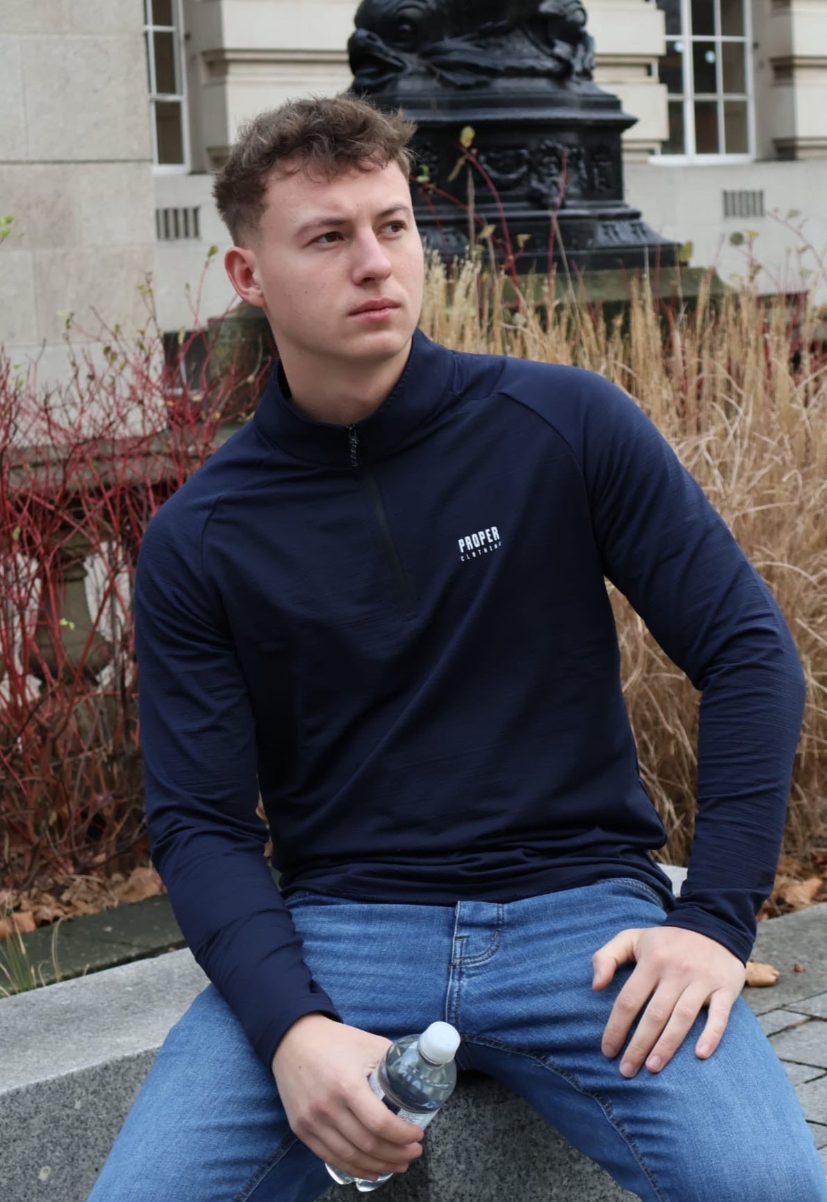 Premium Navy Long Sleeve Quarter Zip Top