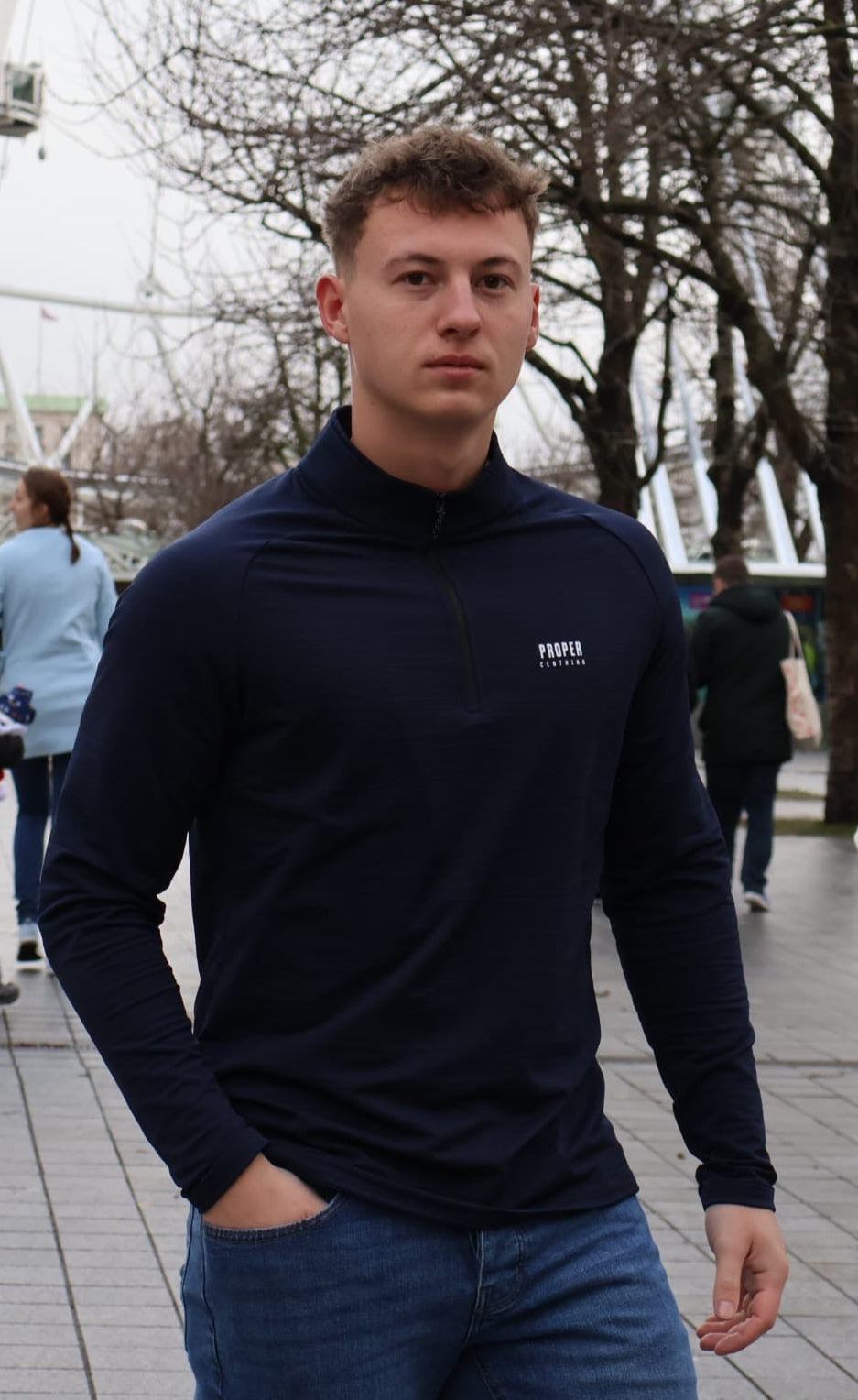 Premium Navy Long Sleeve Quarter Zip Top